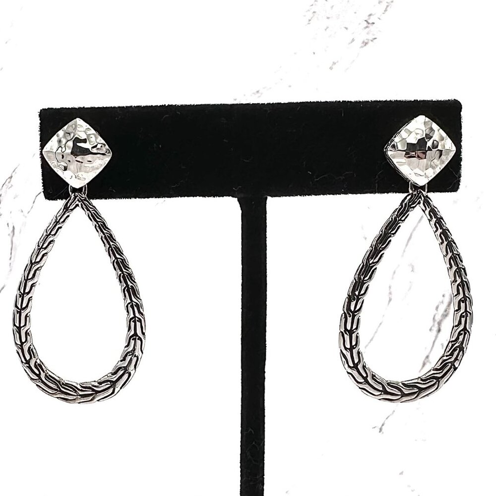 John Hardy Hammered 925 Sterling Silver Textured Pear Drop Earrings
